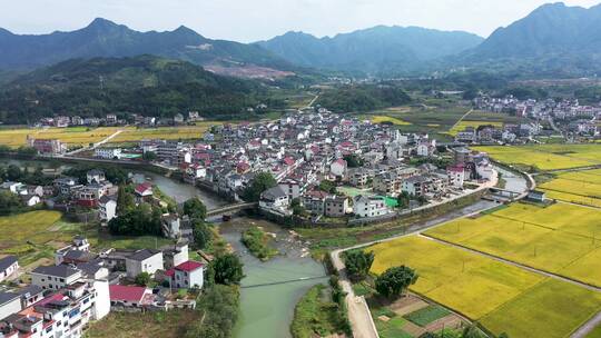 大同建德稻香小镇金色稻田田园风光4K航拍