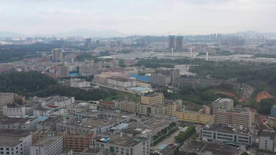 航拍深圳龙华区观澜城市建设及老城区