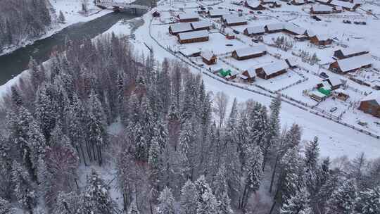 冬季森林雪山新疆禾木