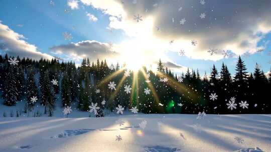 雪地阳光森林雪景风光
