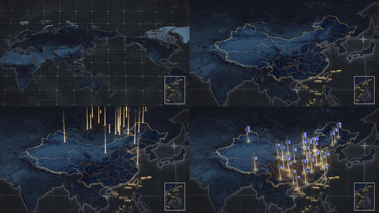 高端黑金中国地图区位分布展示AE模板高清AE视频素材下载