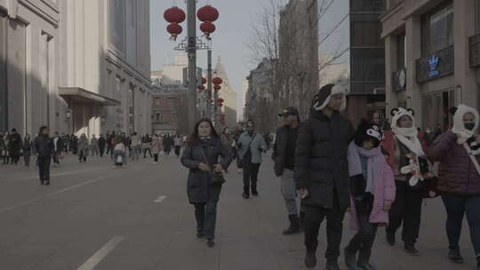 上海南京路商业街行人漫步场景延时灰片