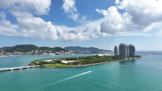 航拍海南三亚湾凤凰岛