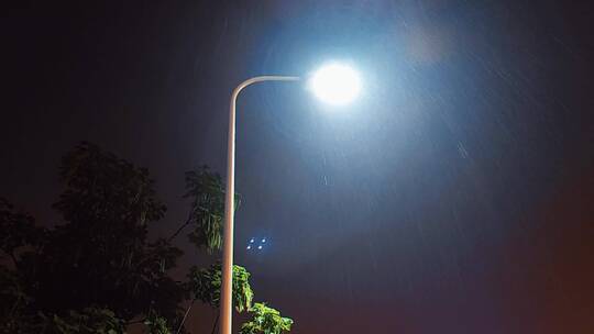 雨夜的城市道路，路灯和车流
