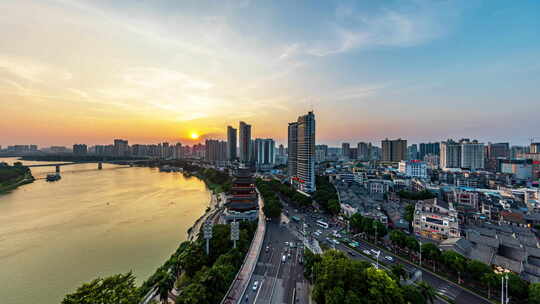 南宁朝阳商圈三街两巷日转夜延时视频