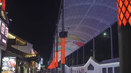 杭州拱墅区胜利河美食街夜景