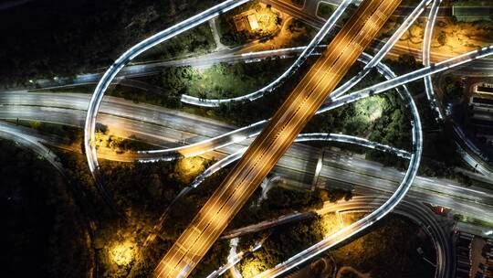 延时航拍夜晚城市高架立交桥车流交通夜景视频素材模板下载