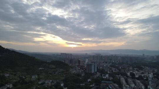 航拍城市夕阳晚霞日落