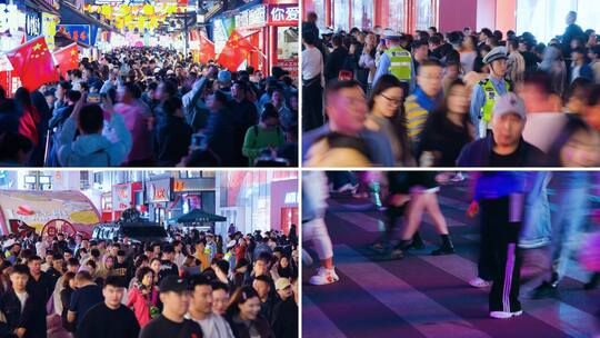 夜晚商业街人流高清在线视频素材下载