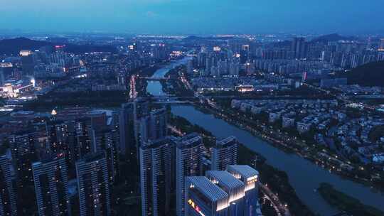 广州南沙市区夜景航拍