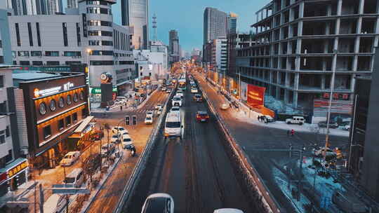 沈阳市府大路西塔街冬季航拍城市风景