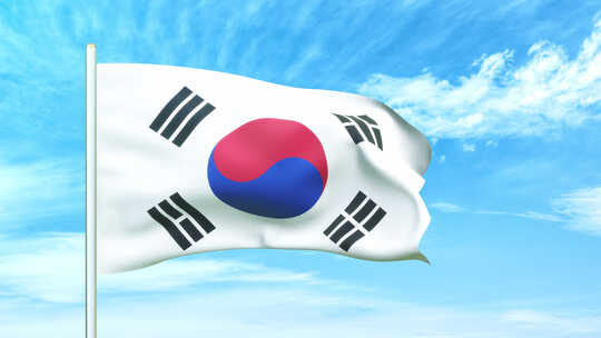 韩国国旗空中飘扬视频素材模板下载
