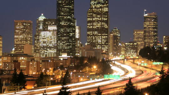 夜晚西雅图公路交通延时镜头视频素材模板下载