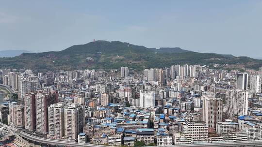 依山而建的城市建筑群鸟瞰全景达州城市建设