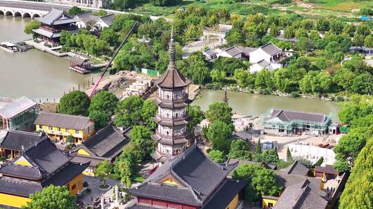 航拍浙江嘉兴平湖 报本寺