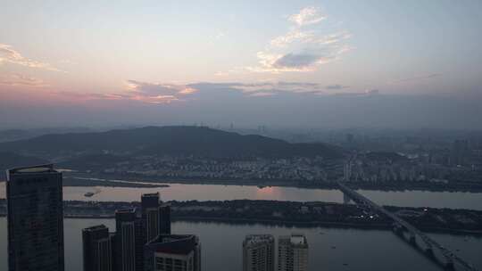 湖南长沙岳麓山夕阳晚霞航拍