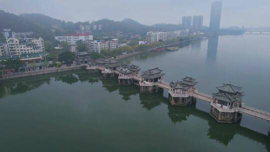 潮州航拍广济桥建筑景观