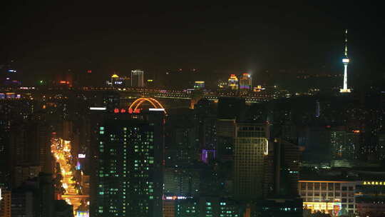 武汉汉口商业区夜景大楼灯光大全景视频素材模板下载