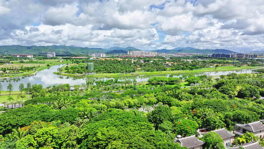 俯瞰新中式风格别墅住宅区屋檐