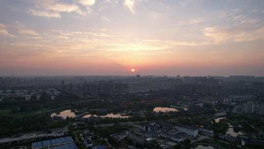 江苏宿迁城市日落晚霞夕阳西下航拍