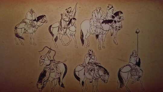 升格元代射猎图古代画作4K素材