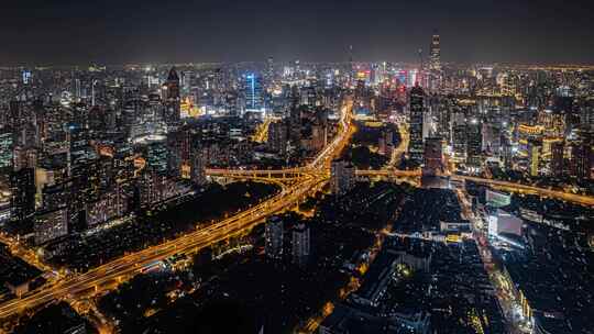 4K航拍上海静安区夜景延时