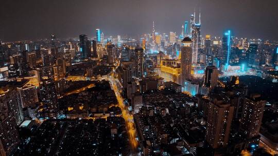 上海黄浦区南北高架夜景航拍