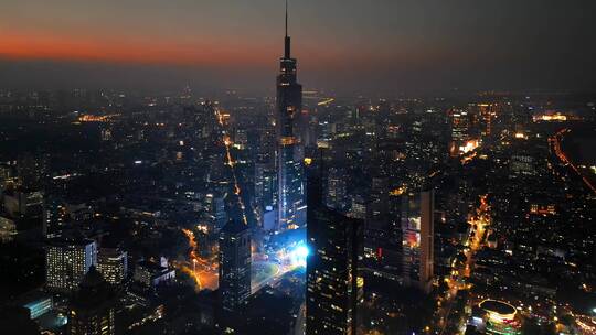 南京市紫峰大厦城市环境夜景航拍