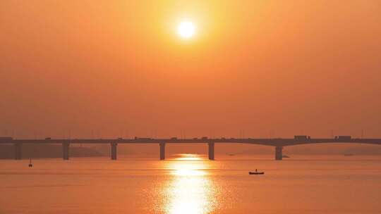 杭州萧山三江口袁浦大桥黄昏风景