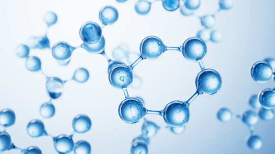 蓝色透明生物护肤品分子三维渲染