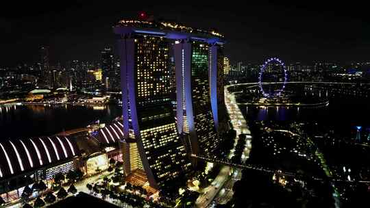 城市航拍新加坡滨海湾摩天大楼花园酒店延时
