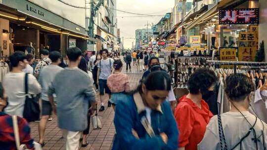 韩国首尔梨泰院步行街大范围延时摄影