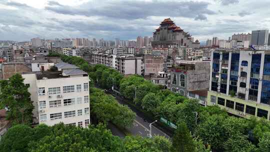 航拍广西玉林城市绿化植物