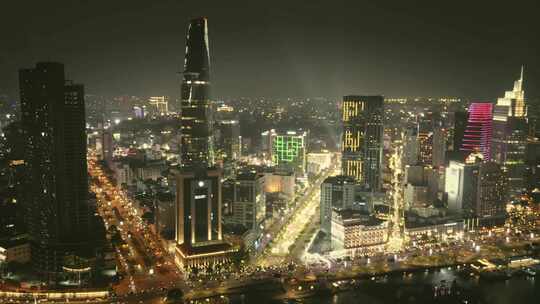 越南胡志明市航拍城市夜景