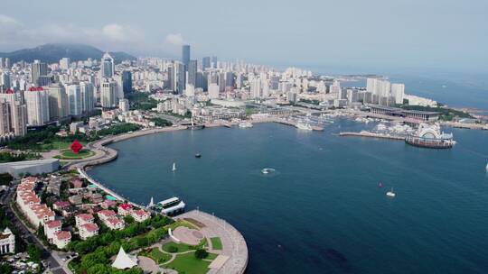 4k 航拍青岛新一线城市建筑景观天际线