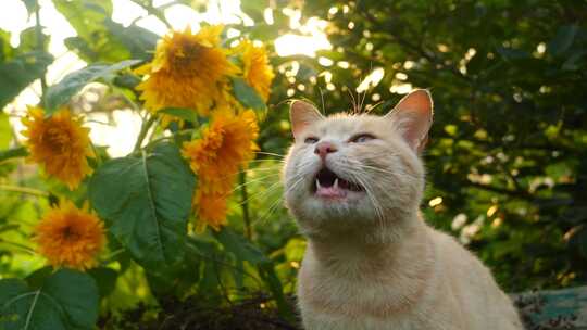 猫和花朦胧唯美氛围感素材