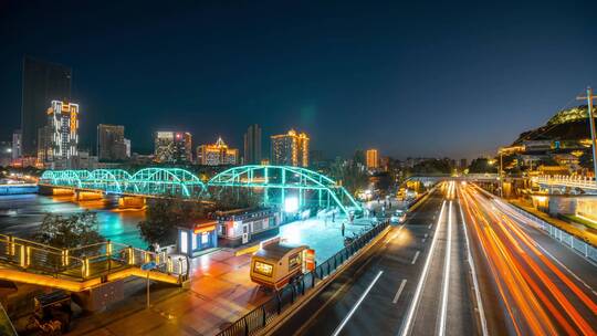 兰州城市中山桥夜景车流延时