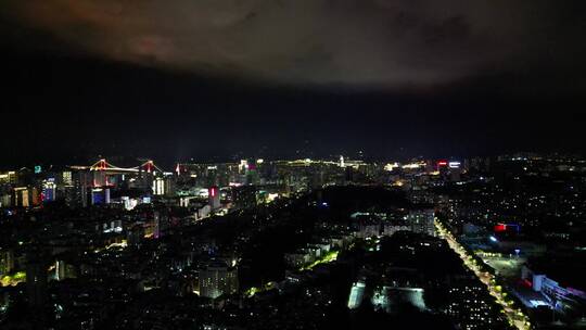 城市航拍湖北宜昌城市夜景万家灯光