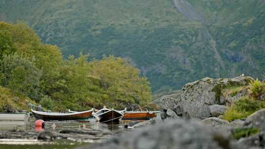 划艇，船，山，Lofoten