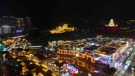 陕西宝鸡陈仓老街中华石鼓园夜景灯光航拍