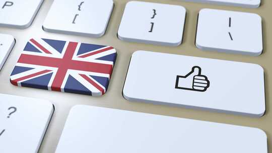 英国国旗和是或竖起大拇指按钮3D动画