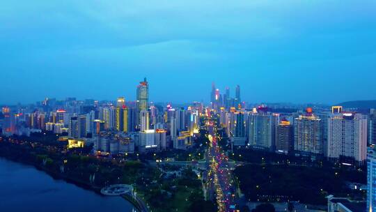 航拍广西南宁民族大道城市夜景