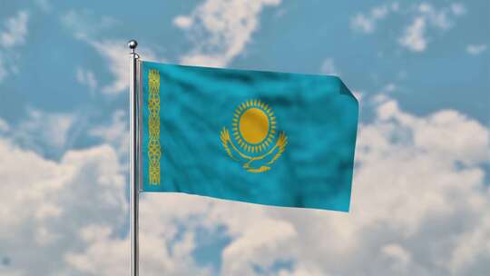 哈萨克斯坦国旗挥舞在蓝天逼真4k视频。