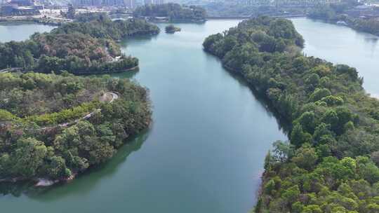 四川达州莲花湖湿地公园航拍