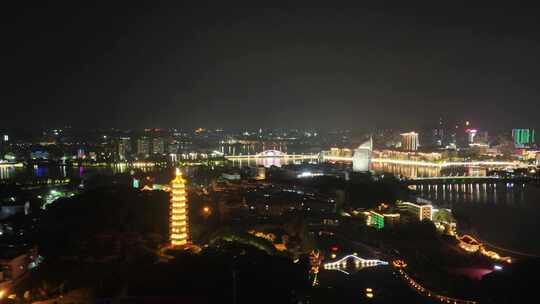 湖北鄂州莲花山元明塔夜景航拍