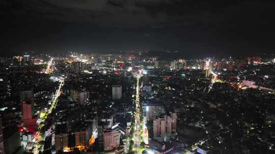 航拍广西玉林城市大景夜景灯光