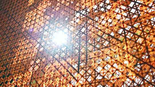 园林竹制窗户中透露出的唯美意境慢镜头光束