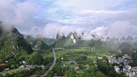 航拍视角下的田园山川风景