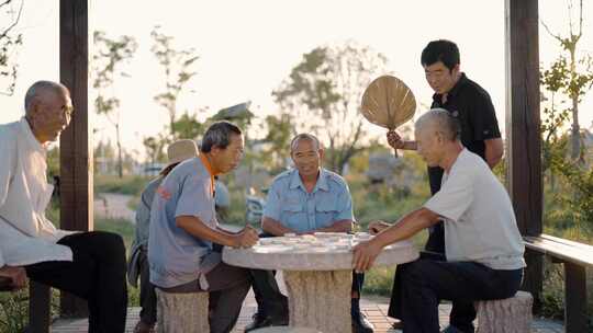 农村老人公园下象棋