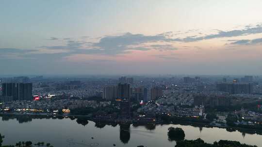 航拍四川眉山城市风光眉山夜幕晚霞